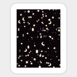 Sparkly moon and stars in black dark night Sticker